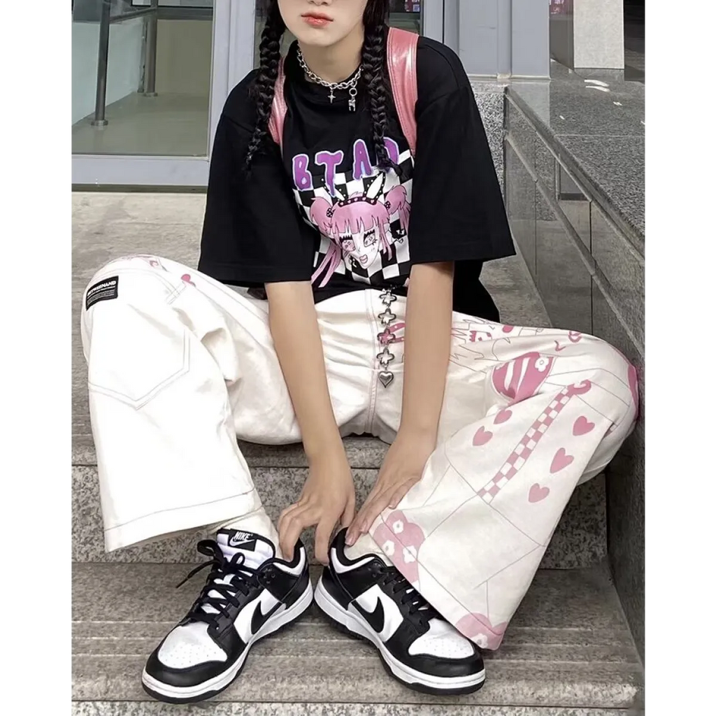 Cute Pink Girl Graffiti Jeans - Bottoms - 5