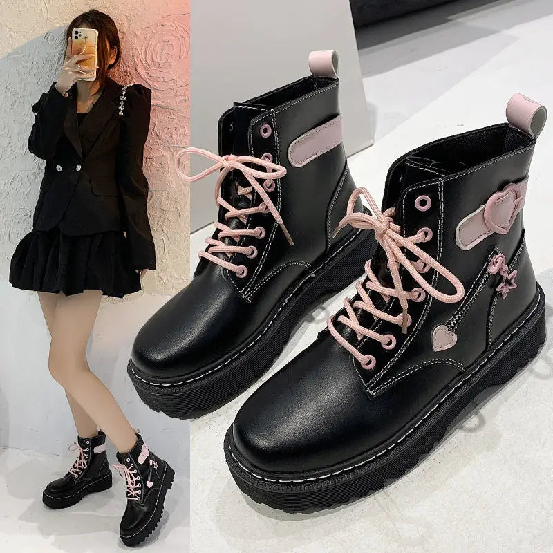 Platform Black & Pink High-Top Boots - Accessories - Shoes - 5 - 2024