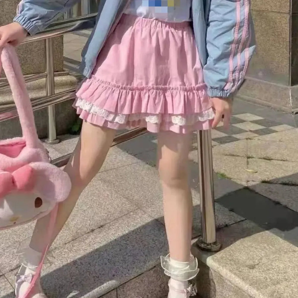 Pink Lace Mini Pleated Skirt - Y2K Aesthetic - Bottoms - 1