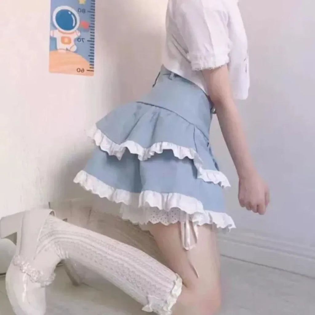 Pink Lace Mini Pleated Skirt - Y2K Aesthetic - Bottoms - 11