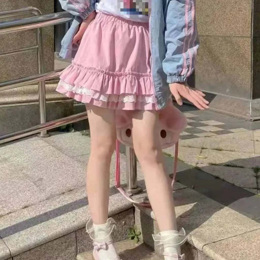 Pink Lace Mini Pleated Skirt - Y2K Aesthetic - Bottoms - 4