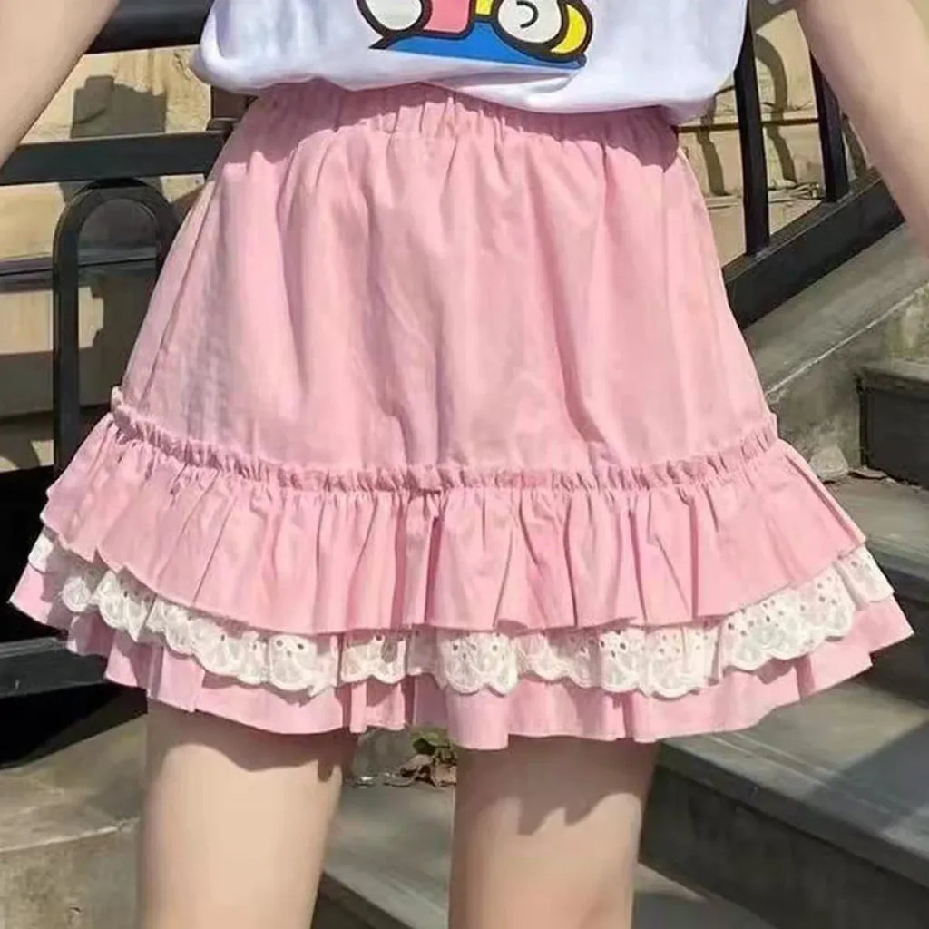 Pink Lace Mini Pleated Skirt - Y2K Aesthetic - Bottoms - 5