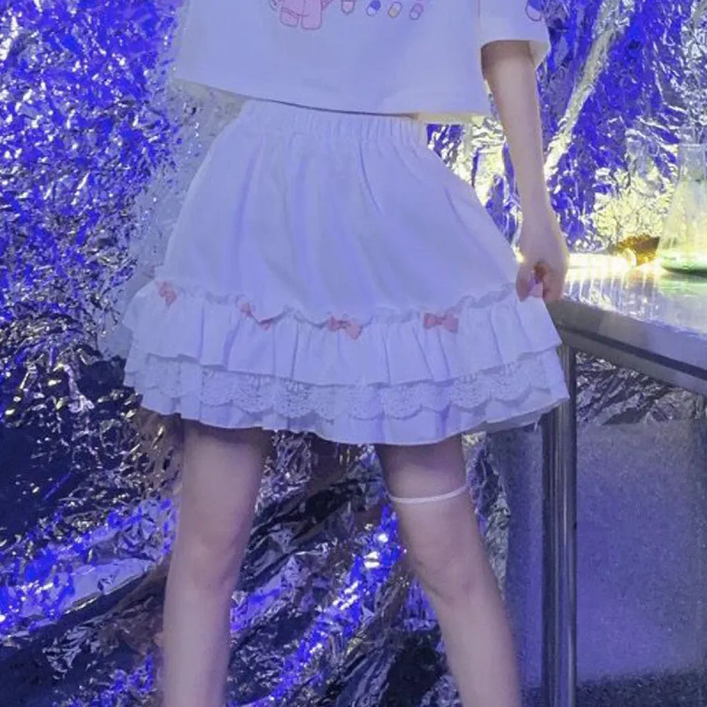 Pink Lace Mini Pleated Skirt - Y2K Aesthetic - Bottoms - 9