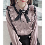 Pink Lace Ruffle Blouse - Kawaii Lolita Bow Top - T-Shirts - Short - Shirt - Blouses - 1