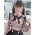 Pink Lace Ruffle Blouse - Kawaii Lolita Bow Top - T-Shirts - Short - Shirt - Blouses - 4