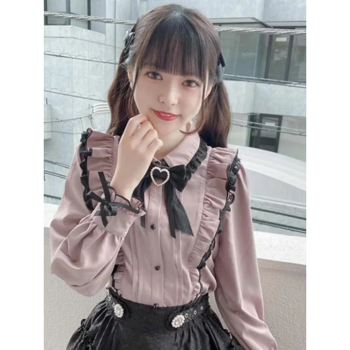 Pink Lace Ruffle Blouse - Kawaii Lolita Bow Top - T-Shirts - Short - Shirt - Blouses - 5