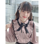 Pink Lace Ruffle Blouse - Kawaii Lolita Bow Top - T-Shirts - Short - Shirt - Blouses - 6