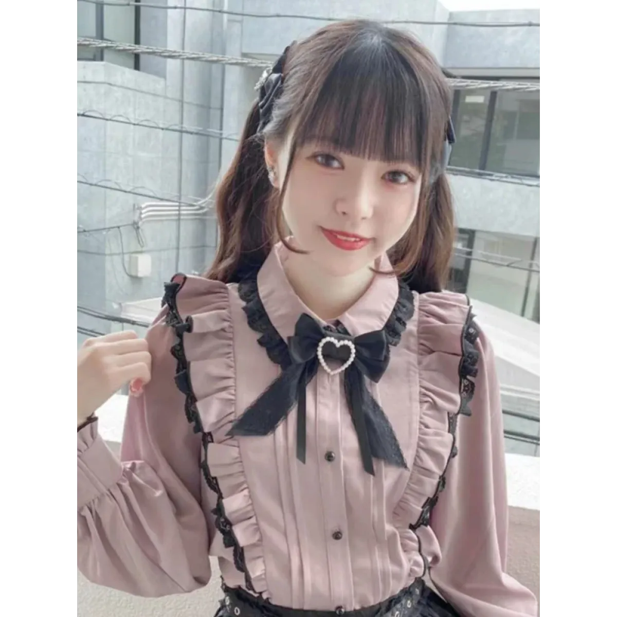 Pink Lace Ruffle Blouse - Kawaii Lolita Bow Top - T-Shirts - Short - Shirt - Blouses - 6