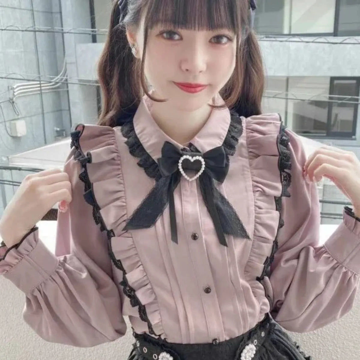 Pink Lace Ruffle Blouse - Kawaii Lolita Bow Top - Early Spring Collection - Short - Shirt - Blouses - 7
