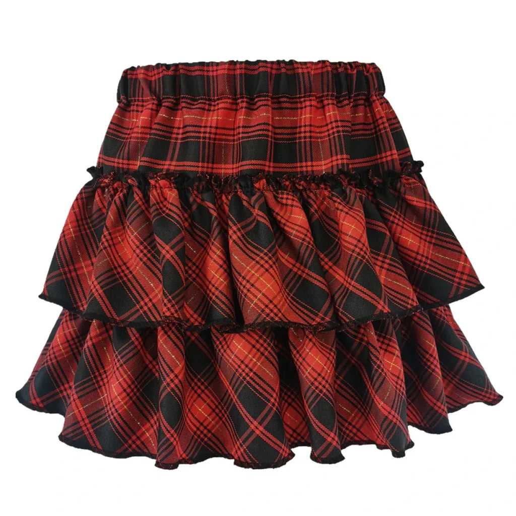 Japanese College Style Pink Plaid Skirt - High Waist Slim Goth - Bottoms - 5