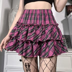 Japanese College Style Pink Plaid Skirt - High Waist Slim Goth - Bottoms - 1