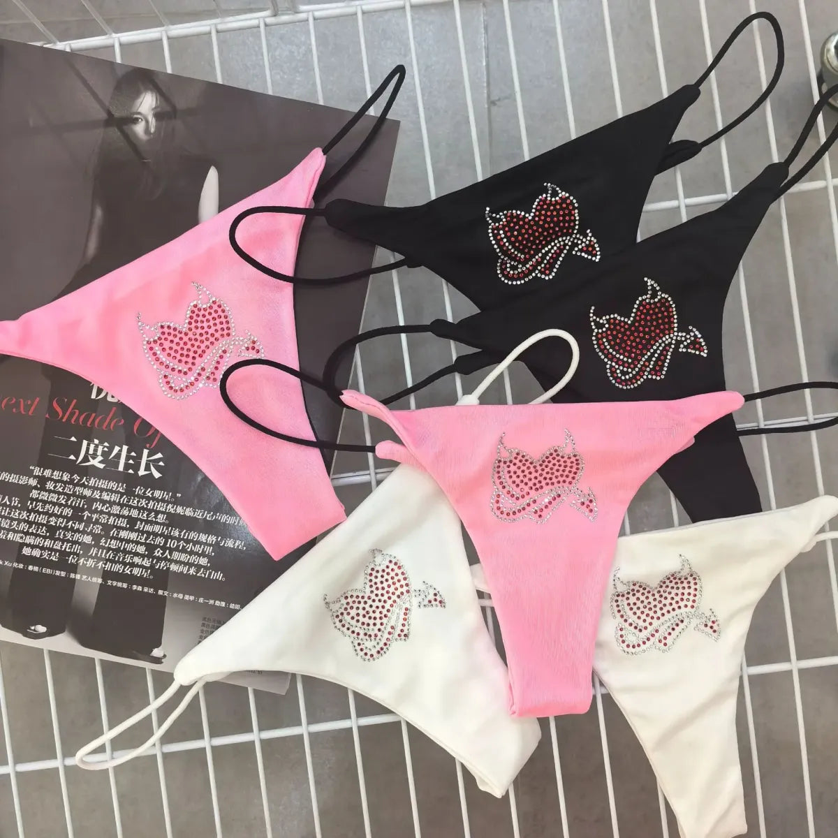 Pink Rhinestone Cat G-String – Kawaii Low Waist Thong Lingerie - Women’s Clothing & Accessories - Panties - 2