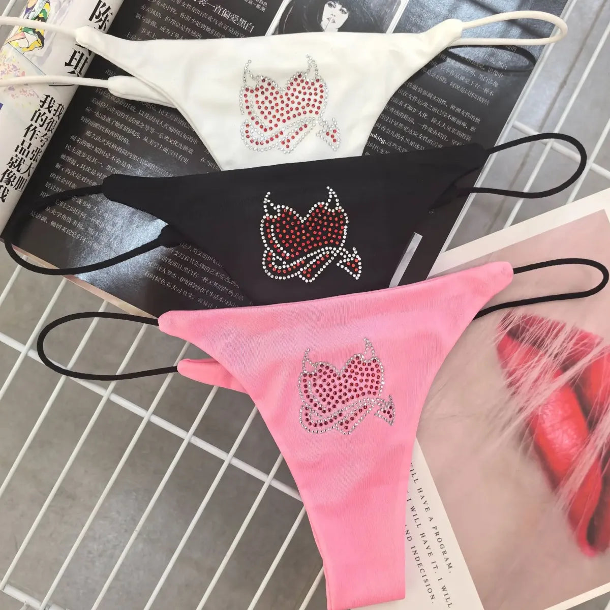 Pink Rhinestone Cat G-String – Kawaii Low Waist Thong Lingerie - Women’s Clothing & Accessories - Panties - 4