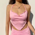 Pink Serenade Asymmetrical Tank – Chic Scalloped Edge Crop Top - Women’s Clothing & Accessories - 1