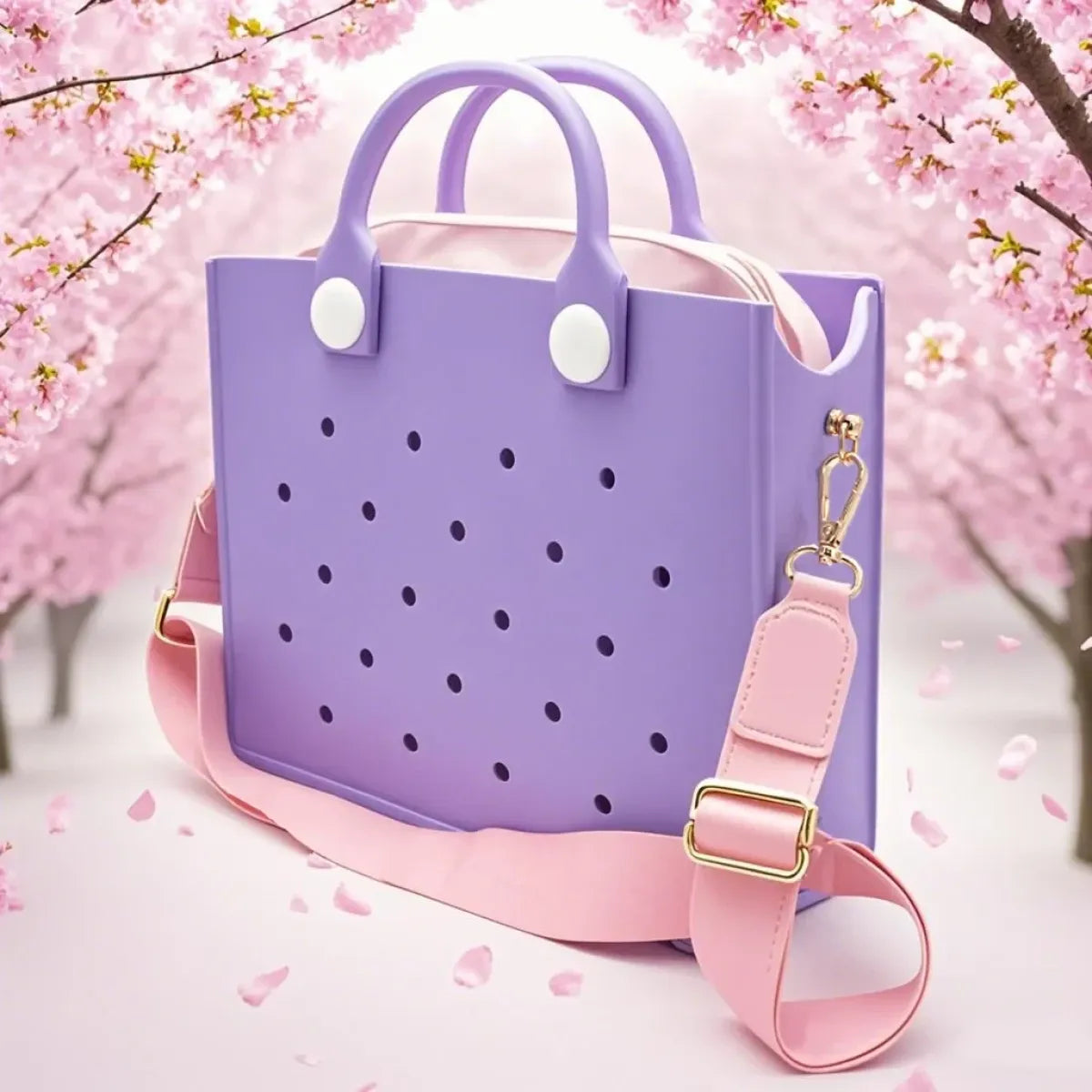 Purple EVA Charm Tote Bag with Pink Strap - Harajuku Style - Shoulder Bag - 1