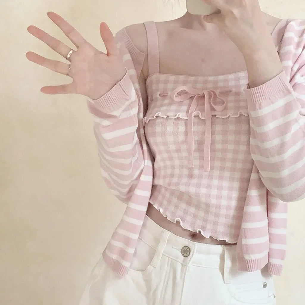 Pink Sweet Plaid Ribbon Crop Top - Women’s Clothing & Accessories - Crop Tops - 10