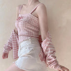 Pink Sweet Plaid Ribbon Crop Top - Women’s Clothing & Accessories - Crop Tops - 12