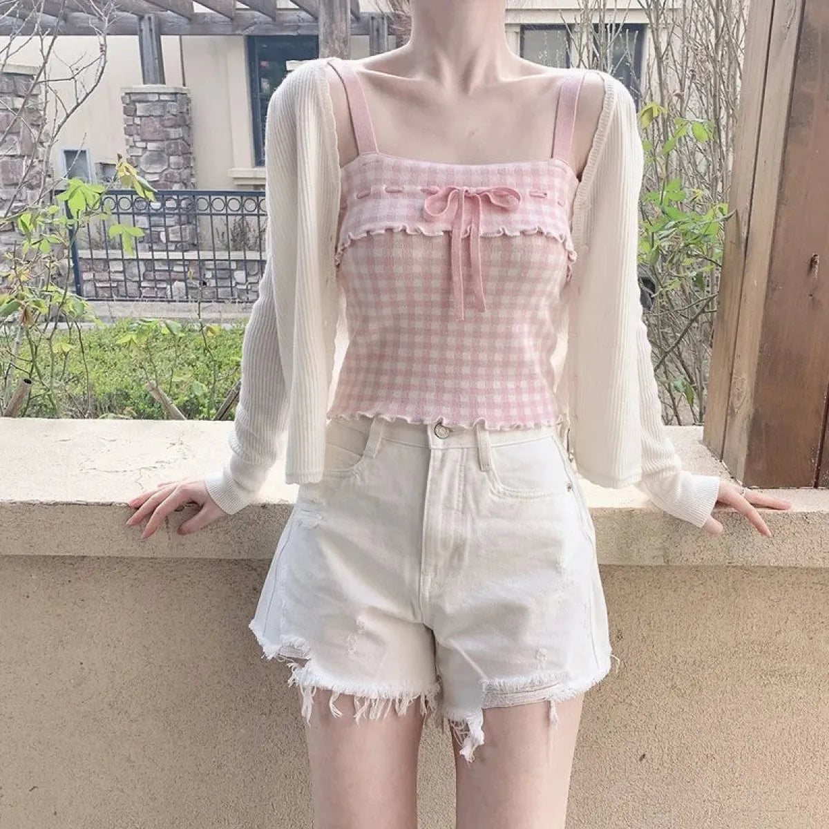 Pink Sweet Plaid Ribbon Crop Top - Women’s Clothing & Accessories - Crop Tops - 13