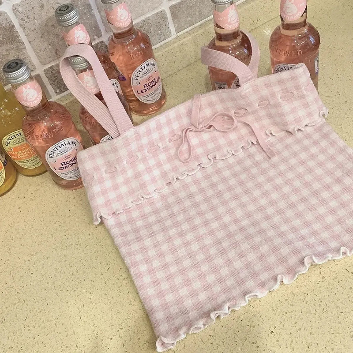 Pink Sweet Plaid Ribbon Crop Top - Women’s Clothing & Accessories - Crop Tops - 14