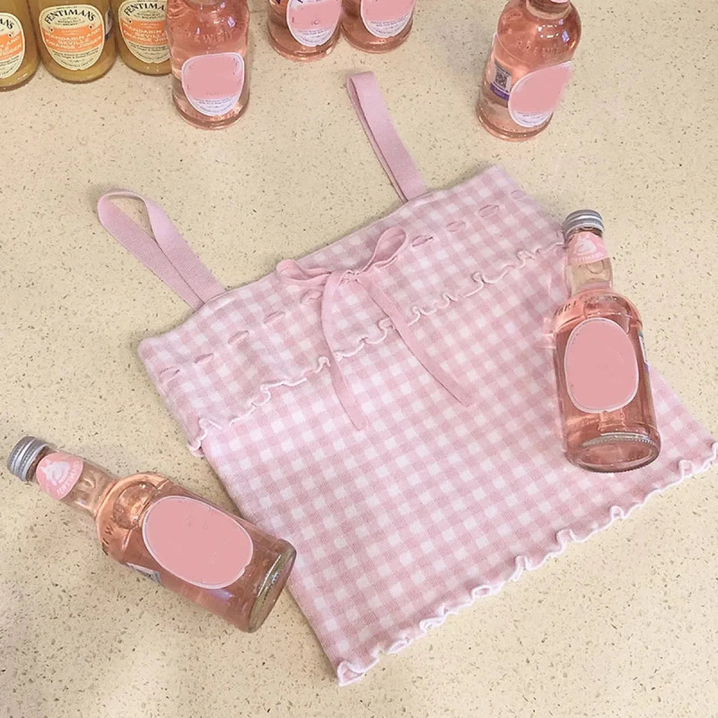 Pink Sweet Plaid Ribbon Crop Top - Women’s Clothing & Accessories - Crop Tops - 15