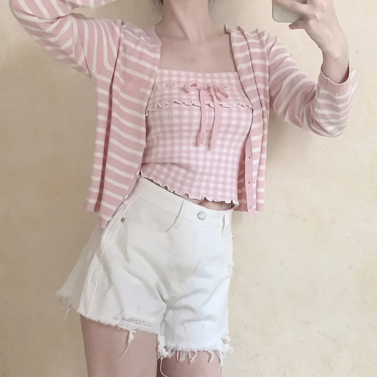 Pink Sweet Plaid Ribbon Crop Top - Women’s Clothing & Accessories - Crop Tops - 4