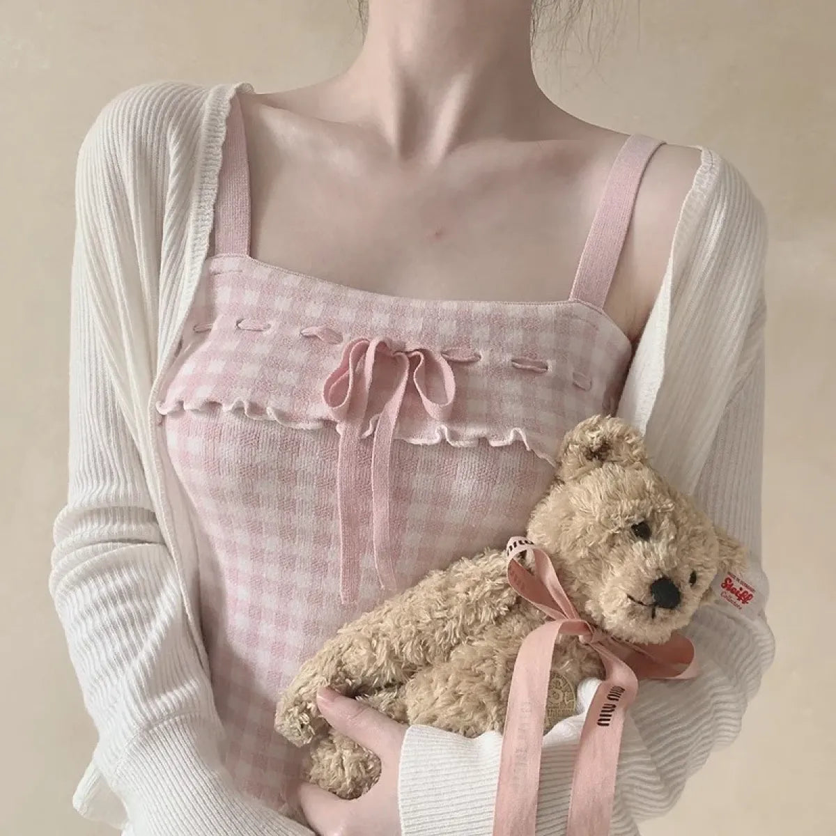 Pink Sweet Plaid Ribbon Crop Top - Women’s Clothing & Accessories - Crop Tops - 5