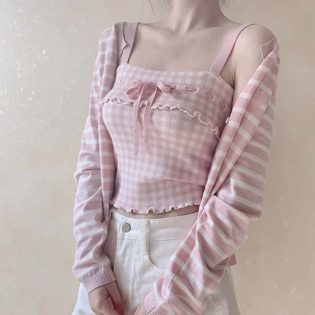 Pink Sweet Plaid Ribbon Crop Top - Women’s Clothing & Accessories - Crop Tops - 9