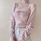 Pink Sweet Plaid Ribbon Crop Top - Women’s Clothing & Accessories - Crop Tops - 9