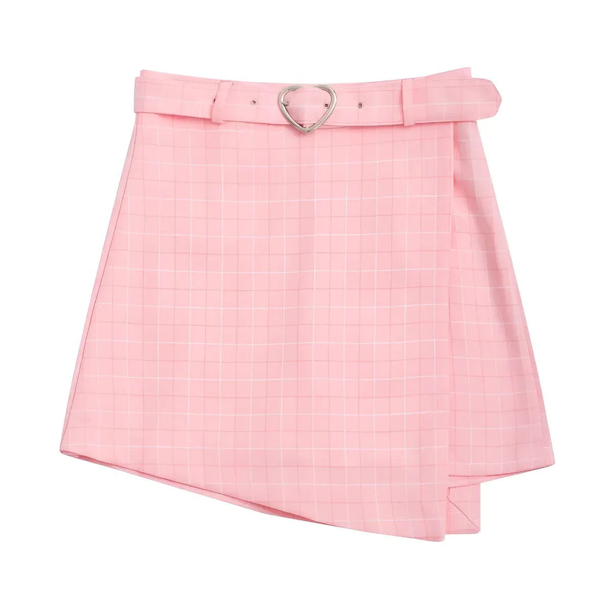 Plaid A-Line Mini Skirt with Heart Buckle - Bottoms - 5