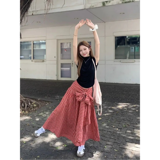 Harajuku Plaid Bow Skirt - Bottoms - Skirts - 2
