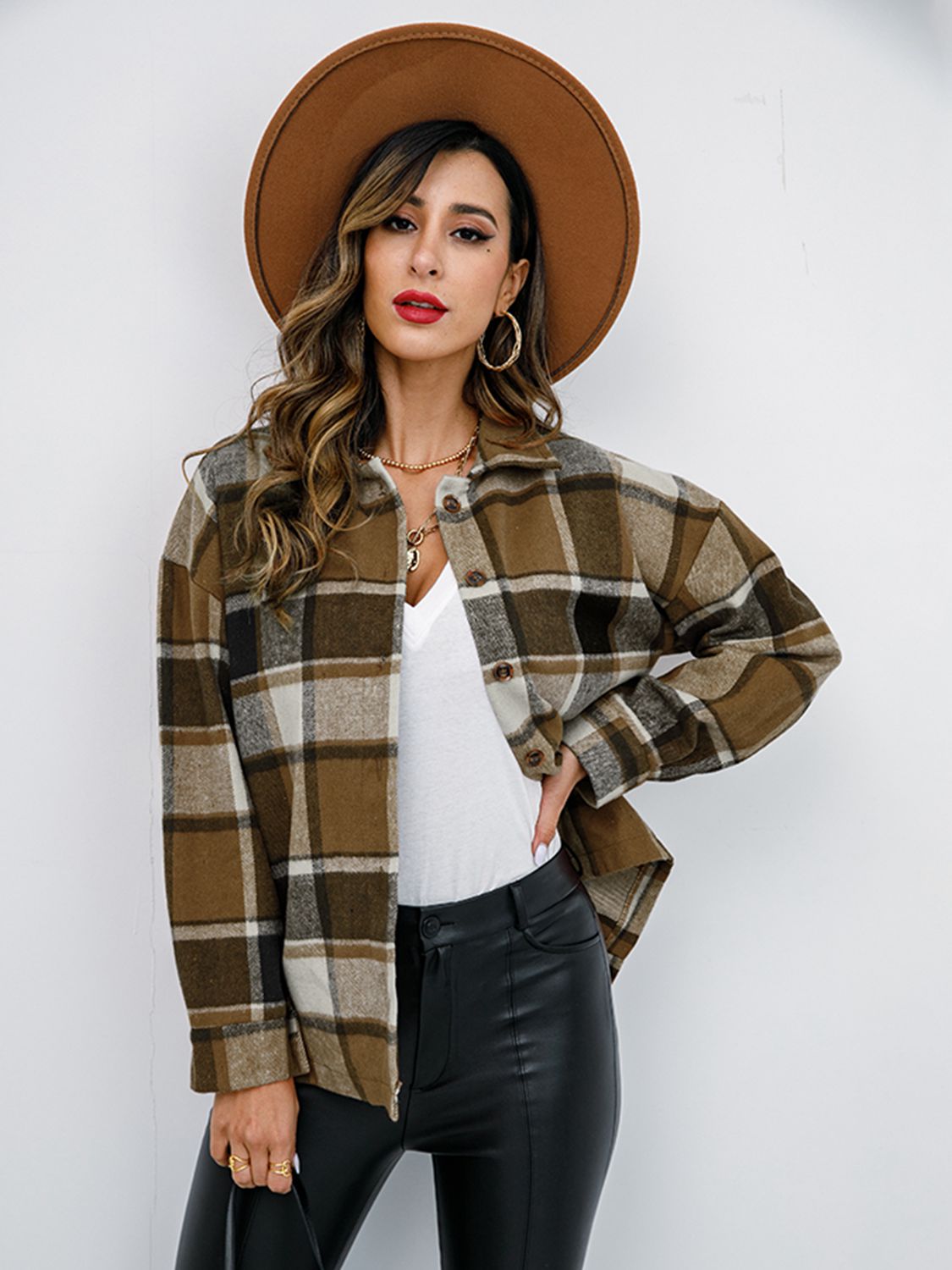 Plaid Button-Down Jacket - Brown / S - Jackets & Coats - Coats & Jackets - 13 - 2024