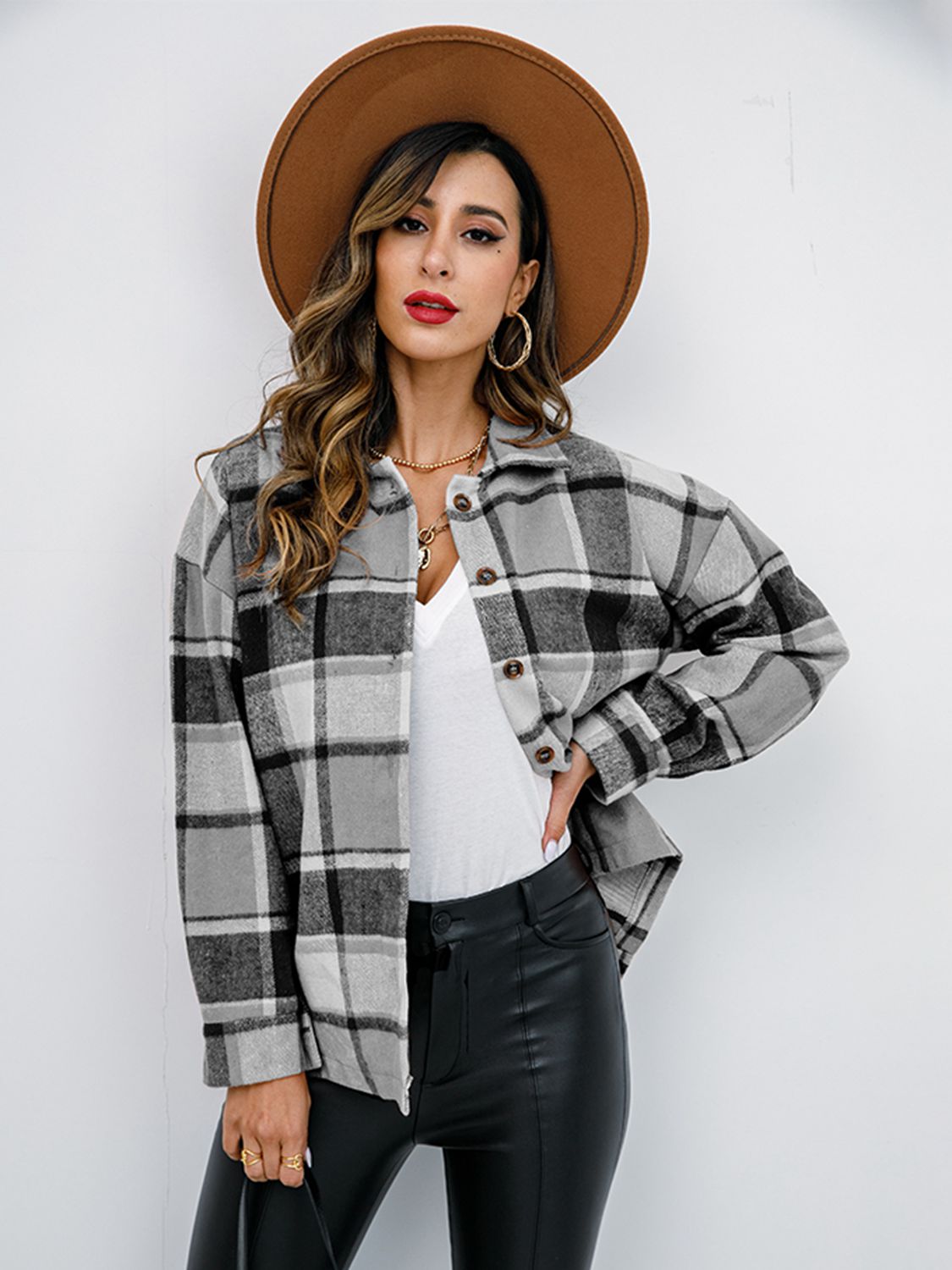 Plaid Button-Down Jacket - Black / S - Jackets & Coats - Coats & Jackets - 19 - 2024