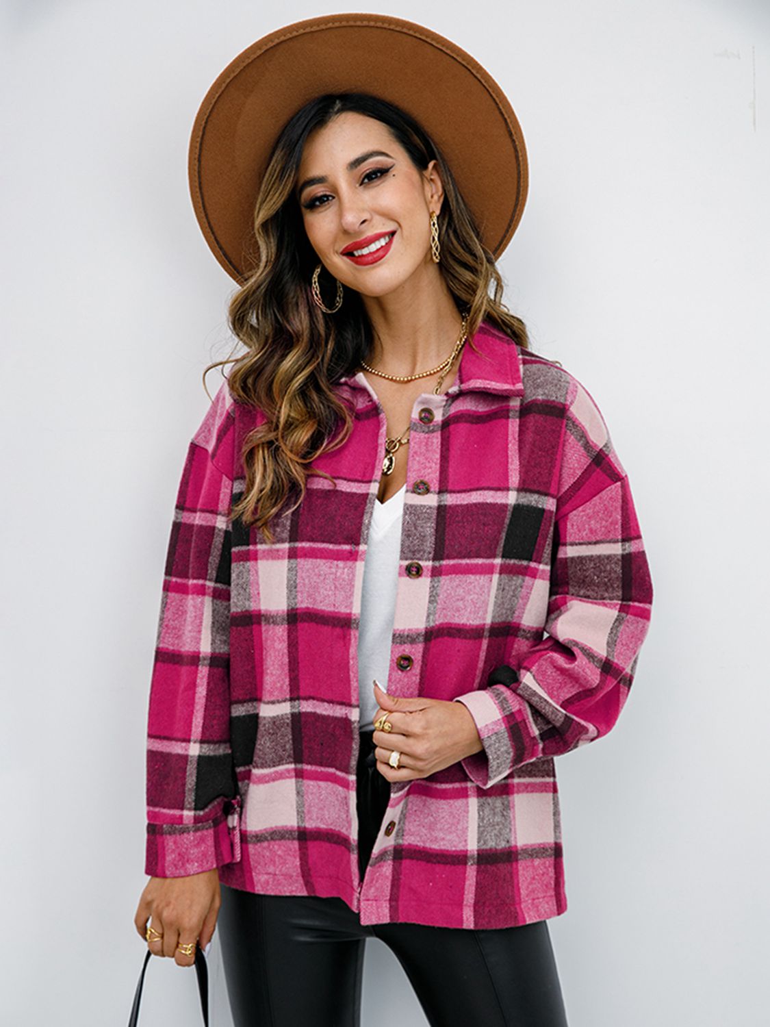 Plaid Button-Down Jacket - Pink / S - Jackets & Coats - Coats & Jackets - 7 - 2024