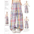 Pastel Plaid Cargo Pants – Y2K Harajuku Streetwear Aesthetic - Bottoms - Women’s Pants - 6