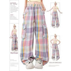Pastel Plaid Cargo Pants – Y2K Harajuku Streetwear Aesthetic - Bottoms - Women’s Pants - 6
