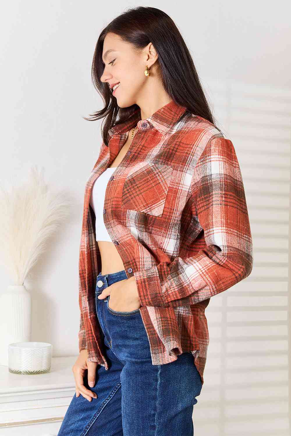 Plaid Collared Neck Long Sleeve Shirt - T-Shirts - Shirts & Tops - 3 - 2024