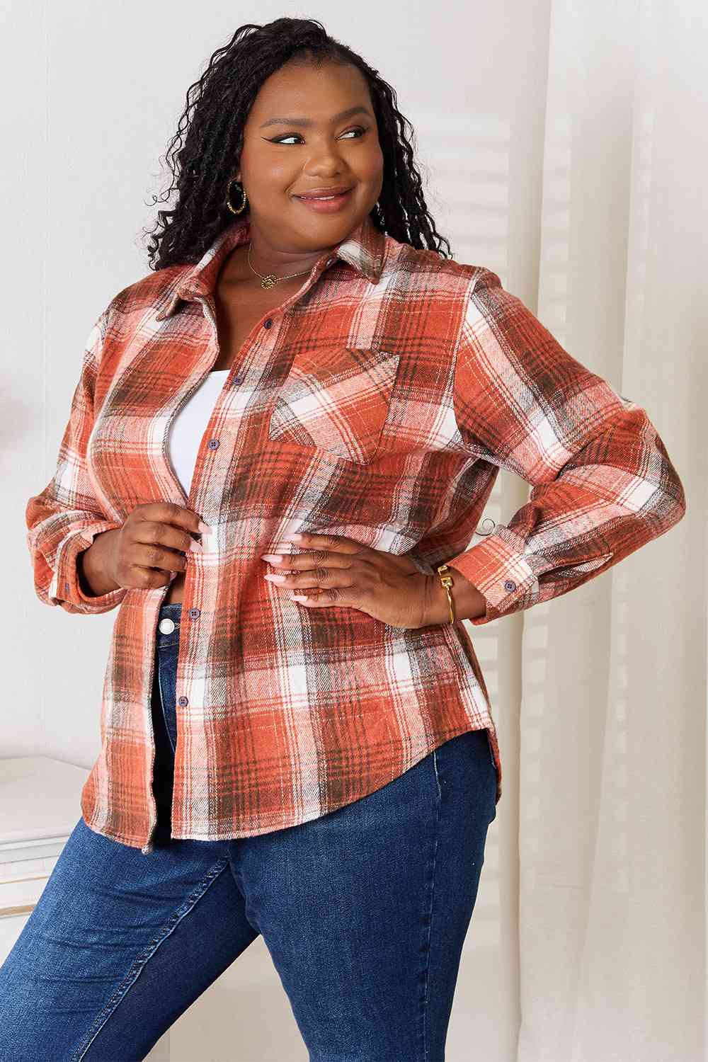 Plaid Collared Neck Long Sleeve Shirt - T-Shirts - Shirts & Tops - 6 - 2024