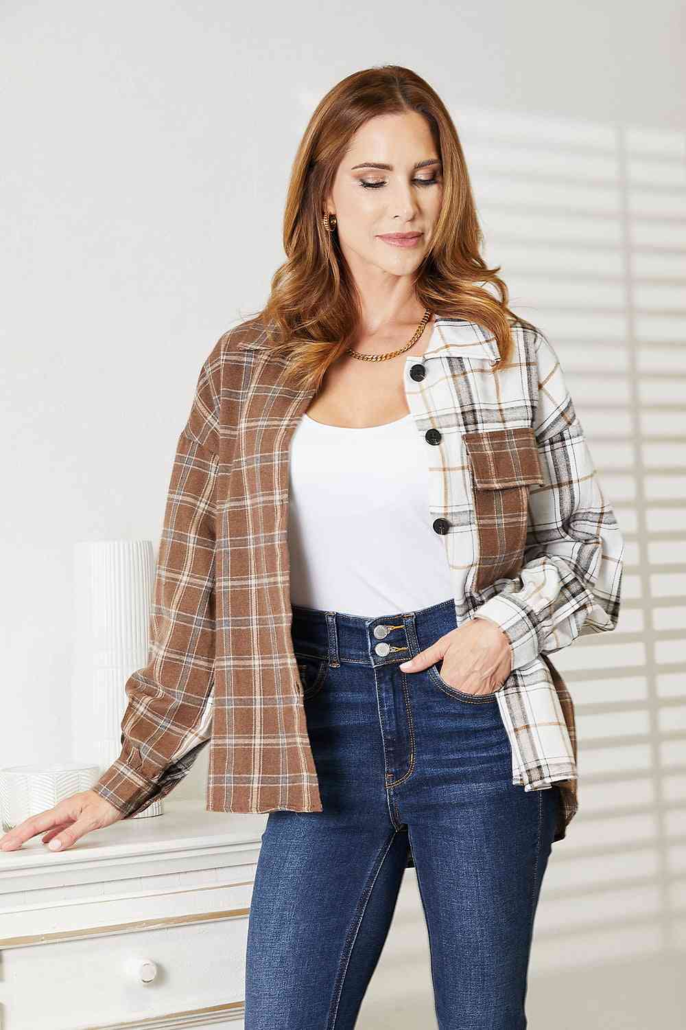 Plaid Contrast Button Up Shirt Jacket - T-Shirts - Coats & Jackets - 3 - 2024