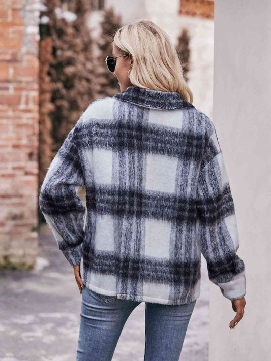 Plaid Dropped Shoulder Collared Jacket - Jackets & Coats - Coats & Jackets - 2 - 2024