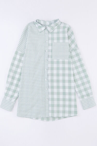 Pocketed Plaid Dropped Shoulder Shirt - Sage / S - T-Shirts - Shirts & Tops - 10 - 2024