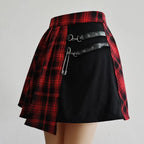 Plaid Gothic Pleated Mini Skirt – Punk Chains & Buckle Accent - Bottoms - Skirts - 5