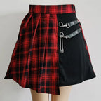 Plaid Gothic Pleated Mini Skirt – Punk Chains & Buckle Accent - Bottoms - Skirts - 4