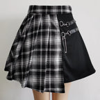 Plaid Gothic Pleated Mini Skirt – Punk Chains & Buckle Accent - Bottoms - Skirts - 1