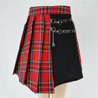 Plaid Gothic Pleated Mini Skirt – Punk Chains & Buckle Accent - Bottoms - Skirts - 8