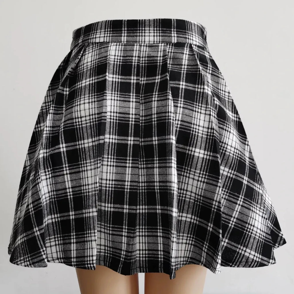 Plaid Gothic Pleated Mini Skirt – Punk Chains & Buckle Accent - Bottoms - Skirts - 3