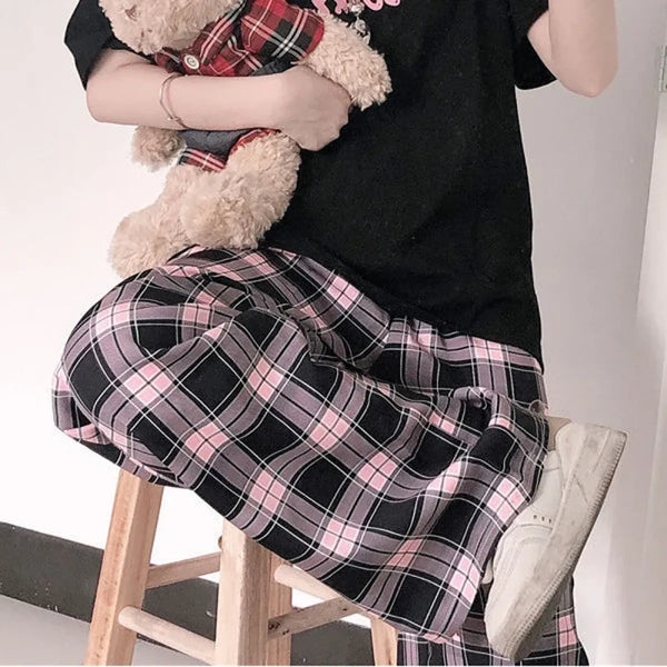 Plaid Harajuku Wide Leg Pants - Bottoms - Women’s Pants - 1