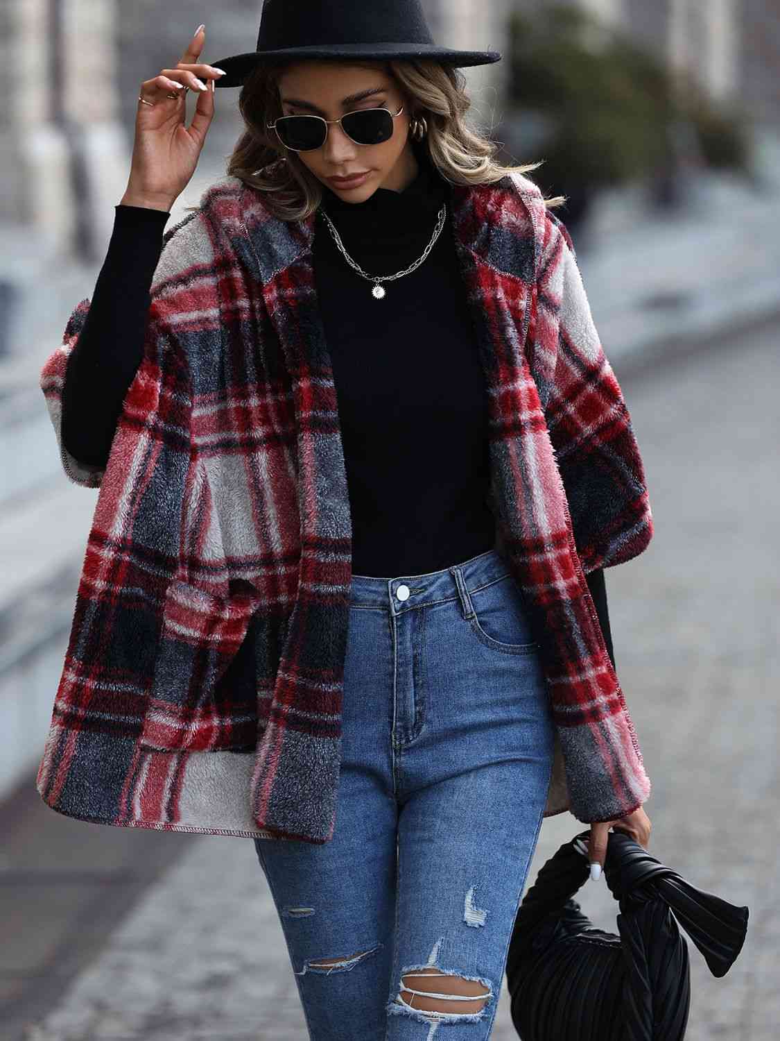 Plaid Hooded Coat with Pockets - Bottoms - Coats & Jackets - 3 - 2024