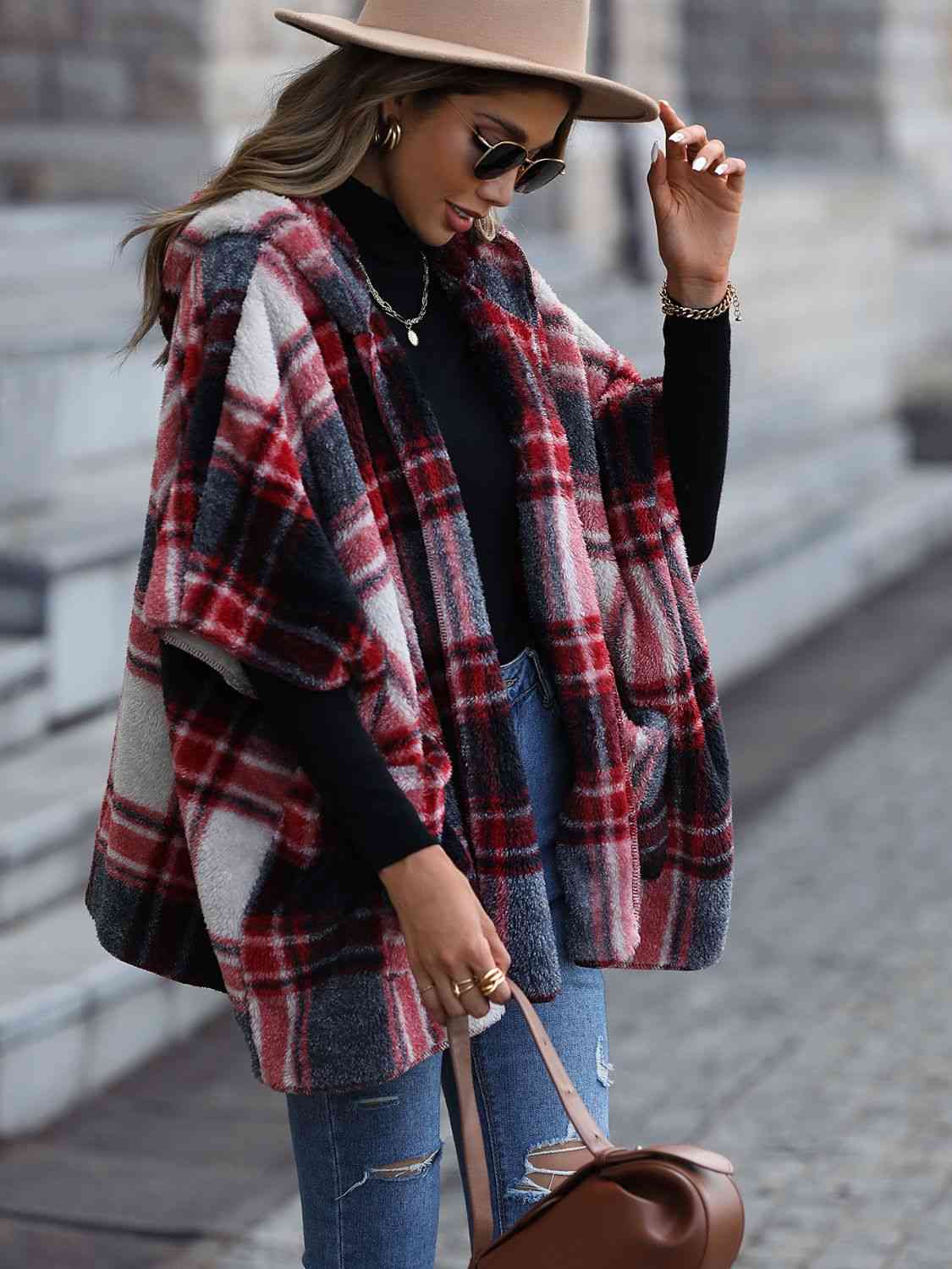 Plaid Hooded Coat with Pockets - Bottoms - Coats & Jackets - 4 - 2024