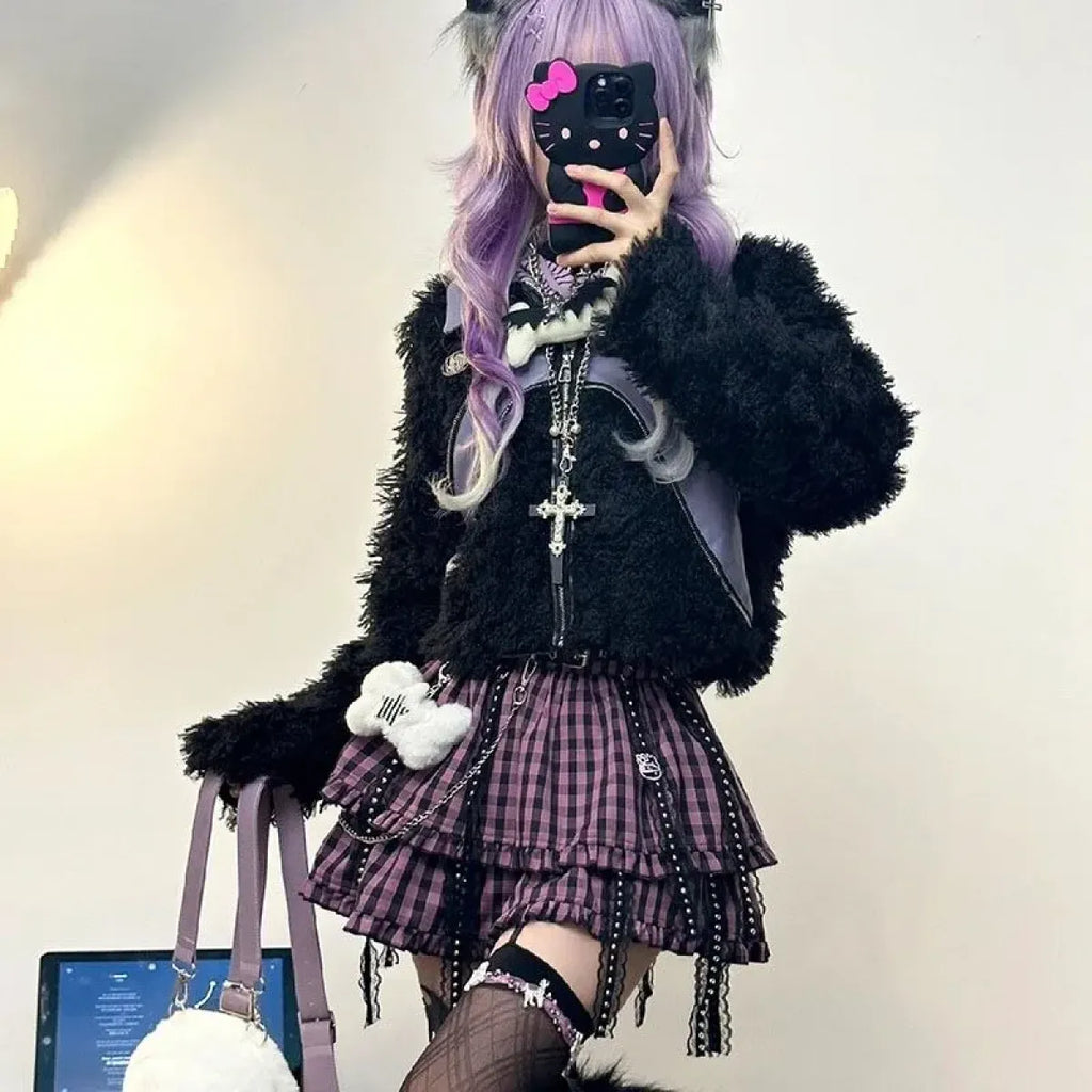 Plaid Layered Skirt – Harajuku Punk Gothic Lolita Style - Bottoms - Short - Round - Skirts - 3