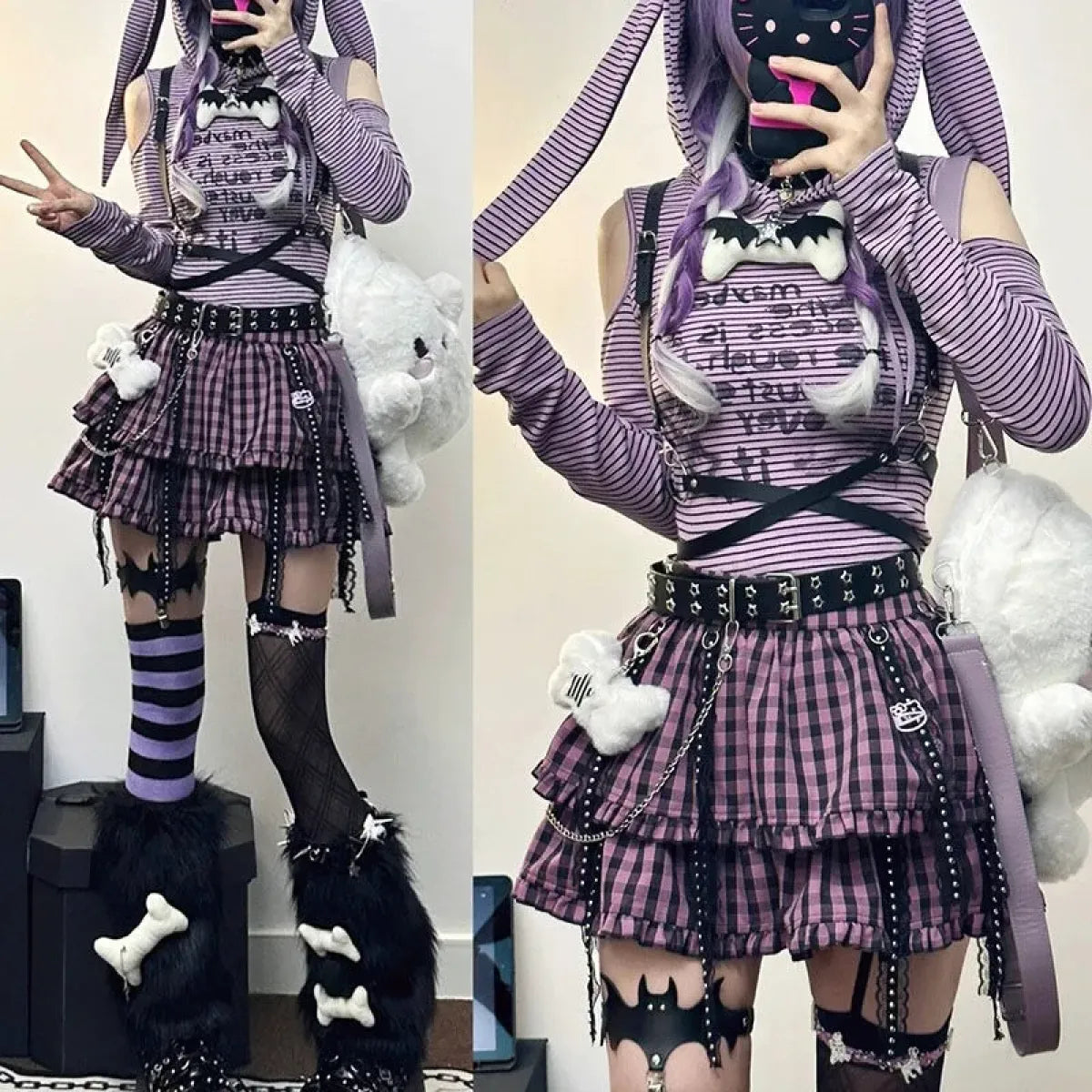 Plaid Layered Skirt – Harajuku Punk Gothic Lolita Style - Bottoms - Short - Round - Skirts - 4